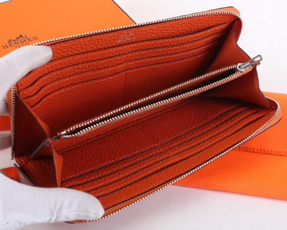 1:1 Quality Hermes Togo Leather Perforated Zippy Wallet 9032 Orange Replica - Click Image to Close